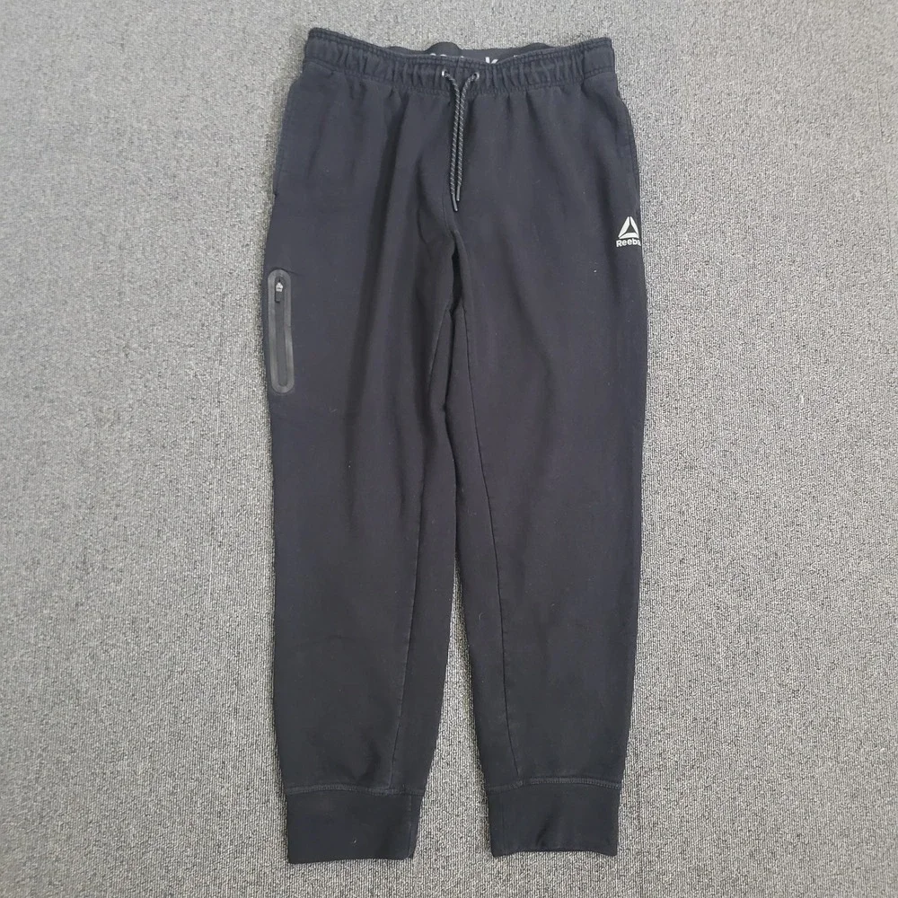Reebok Large Jogger Pants Mens Black Tapered Bonded Zip Pocket Athletic‎